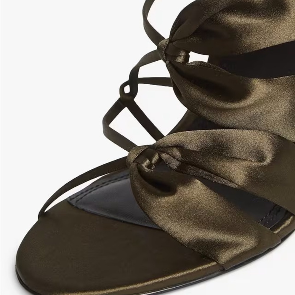 NEW Reiss Satin Pin Heel Mules in Khaki - Picture 4 of 10